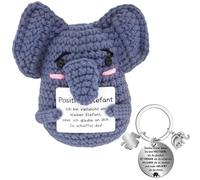 Hpbaggy Pocket Hug Positive Elephant, Hand Crocheted Positive Elephant with Elephant Key Ring, Lucky Charm Elephant, Motivational Gifts, Get Well Soon Gift, School Gift