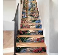 Hpbbspring 15Pcs Staircase Stickers Garden Roses Plants Tile Stickers Beauiful Self-Adhesive Water Proof Staircase Decor for Steps Bedroom Farm Coffee 100 * 18cm/39.37 * 7.09In
