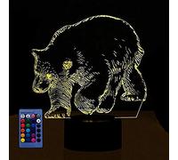HPBN8 Ltd 3D Grizzly Bear Night Light Lamp 7/16 Color Change LED Lamp USB Powered Remote Control Table Kids Toys Decor Christmas Valentines Birthday Gift