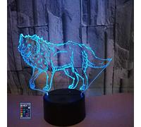 HPBN8 Ltd 3D Wolf Night Light Lamp 7/16 Color Change LED Lamp USB Powered Remote Control Touch Switch Decor Decorations Christmas Valentines Room Decoration Birthday
