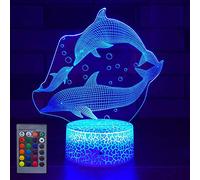 HPBN8 Ltd Creative 3D Dolphin Night Light Lamp Remote Control Touch Switch 7/16 Colors Changing USB Powered LED Decor Optical Illusion 3D Lamp Xmas Brithday Room Decoration