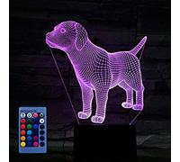 HPBN8 Ltd Creative Dog 3D Night Light Remote Control Touch Switch 7/16 Colors Changing USB Powered LED Decor Optical Illusion 3D Lamp Children Kids Christmas Xmas Brithday Gift