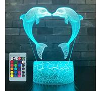 HPBN8 Ltd Creative Dolphin 3D Night Light Remote Control 7/16 Colors Changing USB Powered LED Decor Optical Illusion 3D Lamp Children Kids Toy Christmas Xmas Brithday Gift
