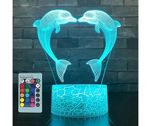 HPBN8 Ltd Creative Dolphin 3D Night Light Remote Control 7/16 Colors Changing USB Powered LED Decor Optical Illusion 3D Lamp Children Kids Toy Christmas Xmas Brithday Gift