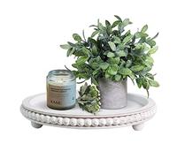 HPC Decor 12in Round Wood Tray - White, Distressed, Farmhouse Rustic - Decorative Tray for Living Room, Coffee Table, Kitchen Table or Farmhouse Serving Tray