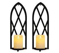 HPC Decor 15.8'' Candle Sconce Set of Two- Black Metal Candle Wall Sconces- Wall Sconce Candle Holder - Sconces Wall Decor Set of 2 for Living Room, Bathroom, Dining Room