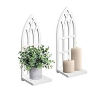 HPC Decor Candle Sconces Wall Decor Set of 2- Handmade Wall Sconce Candle Holder- White Window Shape Wood Wall Home Decor- Farmhouse Wall Decorations for Living Room, Bedroom, Bathroom, Dining Room