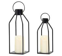 HPC Decor Modern Farmhouse Lanterrn Decor- Black Metal Candle for Christmas- Lanterns w/Timer Flickering Candles for Living Room,Home,Indoor, Outdoor,Table,Fireplace Mantle Décor