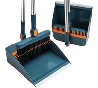HPCORA Long Dustpan and Brush Set, Windproof Vertical Extension Pole Handle Rotatable Broom Set Dustpan Set (Blue)