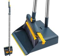 HPCORA Long Handle Dustpan and Brush Set, Windproof Broom Set, 180 Degree Swivel Brush Head, for Indoor and Outdoor Cleaning (Blue)