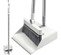 HPCORA Long Handle Dustpan and Brush Set, Windproof Broom Set, 180 Degree Swivel Brush Head, for Indoor and Outdoor Cleaning (White)
