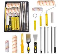 HpCuales 13pcs Paint Roller Set,Paint Rollers & Tray Set with Extension Pole,Includes a Paint Tray,Brush,Large and Mini Rollers & Sleeves,Paint Mixer,Scraper,Washing Rack,for Painting Walls & Ceilings