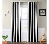 HPD Half Price Drapes BOCH-KC43-84 Stripe Blackout Room Darkening Curtain (1 Panel), 50 X 84, Awning Black & Fog White