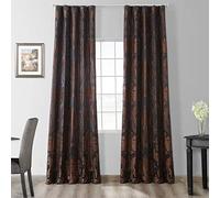 HPD Half Price Drapes Designer Damask Curtains for Room Decoration 120 Inches Long Faux Silk Room Darkening Curtains (1 Panel), 50W x 120L, Black & Cognac