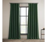 HPD Half Price Drapes Faux Linen Room Darkening Curtains - 108 Inches Long Luxury Linen Curtains for Bedroom & Living Room (1 Panel), 50W X 108L, Key Green