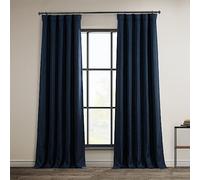 HPD Half Price Drapes Faux Linen Room Darkening Curtains - 96 Inches Long Luxury Linen Curtains for Bedroom & Living Room (1 Panel), 50W X 96L, Nightfall Navy