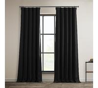 HPD Half Price Drapes Faux Linen Room Darkening Curtains - 96 Inches Long Luxury Linen Curtains for Bedroom & Living Room (1 Panel), 50W X 96L, Essential Black