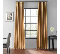 HPD Half Price Drapes Faux Silk Blackout Curtains 84 Inches Long for Bedroom & Living Room Vintage Textured Blackout Curtain (1 Panel), 50W x 84L, Flax Gold