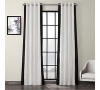 HPD Half Price Drapes Grommet Vertical Colorblock Curtain (1 Panel), Cotton, Warm Off-White & Black, 50" W x 120" L (Pack of 1)