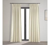 HPD Half Price Drapes PDCH-KBS2BO-96-FP Blackout Vintage Textured Faux Dupioni Pleated Curtain (1 Panel), 25 X 96, Off White
