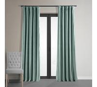 HPD Half Price Drapes Signature Blackout Velvet Curtains 120 Inches Long Heat & Full Light Blocking Blackout Curtain for Bedroom & Living Room (1 Panel), 50W x 120L, Skylark Blue