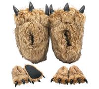 Hperu 1 Pair Furry Bear Claw Slippers, Non-Slip Thermal Bear Paw Slippers with Waterproof Sole, Cotton Stuffed Claw for Home, Cosplay, Halloween - Paw Brown