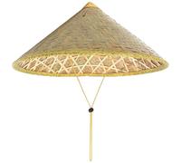 Hperu 1PC Chinese Hat 14 Inch Rice Hat Oriental Conical Bamboo with Adjustable Rope Straw Tourism Rain Cap, Woven Conical Rice Farmer Costume Accessory, Light Yellow
