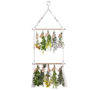 Hperu 2 Tier Herb Drying Rack Hanging Plant Racks, 47.2" Flower Drying Rack With 25pcs Tags And Natural Jute Twine Roll Hanging Flower Rack Macrame For Fresh And Aromatic Herbs