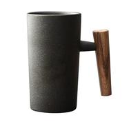 Hperu 220Ml Coffee Mug with Wooden Handle, Ergonomic Exquisite Stoneware Vintage Design, Black Ceramic Cup for Tea, Drinks, Water, Home & Office Use