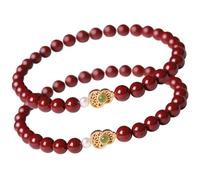 Hperu 2pcs Feng Shui Cinnabar Bracelet For Men & Women Red Chinese Cinnabar Calabash Bracelet For Wealth And Protection, Good Luck Gifts, 6mm