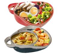 Hperu 2Pcs Soup Bowls Retro Ceramic Chip and Dip Bowl with Handles Creative Soup & Side Plate for Salad, Dessert, Fruit - Bowls with Handles