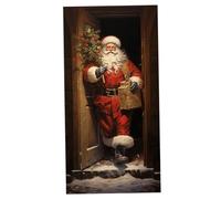 Hperu 35x79 inch Santa Christmas Door Cover, Reusable Elastic Fabric indoor Outdoor Banner Farmhouse Decor- Front Door Cover