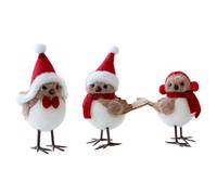 Hperu 3Pcs Christmas Tree Ornaments, Cute Fluffy Plush Foam Bird Decor with Red Hat & Scarf for Christmas Tree Mantel Desk Decorations - Ornaments