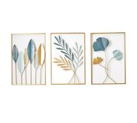 Hperu 3Pcs Framed Wall Art,Framed Wall Art 17x12'' Metal Wall Art with Frame Rustic Nature Gingko Leaves Wall Sculptures Wall Art Decor for Living Room Bedroom