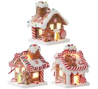 Hperu 3Pcs Gingerbread House LED Gingerbread Village Battery Operated Christmas Village Houses for Xmas Holiday Party Desktop Decor 2.6x2.6x3.2 inch - House Decor