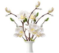 Hperu 3Pcs Magnolia Flowers Artificial, 20.1 Inch Bendable Faux Magnolia Stems Realistic Branches for Tall Vase Home Office Wedding Party Table, White