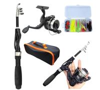 Hperu 4PCS Kids Fishing Rod and Reel Set, Telescopic Portable Mini Starter Kit with Ceramic Guide Ring, Fiberglass Lure Rod, Black