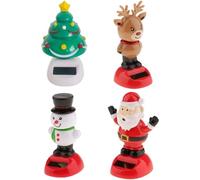 Hperu 4Pcs Solar Dancing Figurines xmas Tree, Deer, Santa & Snowman 2.8x4.4in Animated Decorative Dashboard Bobbleheads, Christmas, Bobbleheads