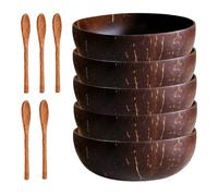 Hperu 5Pcs Acai Bowl Set, Coconut Bowl & 5Pcs Spoons, 5.1'' Polished Slickie Bowl, Eco-Friendly Natural Acai Bowl Kitchen Decor Gifts for Vegan Organic Salad