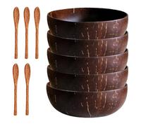Hperu 5Pcs Coconut overtake Bowls Coconut Bowl Set Coconut Bowl ＆ 5Pcs Spoons 5.1'' Polished Crushed ice Drink Bowl Eco Friendly Natural Acai Bowl Kitchen Decor Gifts for Vegan Organic Salad