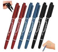 Hperu 6Pcs Tattoo Markers for Skin 5.4" Double-Headed Henna Pen with Thick & Fine Tip Portable Skin Markers for Tattoos, Red + Black + Blue - Tattoo Pen