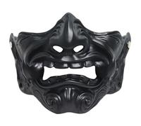 Hperu 7.9x4.7 Inch Latex Japanese Oni Hannya Mask, Half Face Samurai Mask with Fangs and Elastic Band, Black Warrior Halloween Cosplay Prop