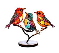 Hperu Acrylic Birds Sculpture Table Decor - Colorful 3 Birds on a Branch - Contemporary Bird Themed Tabletop Ornament