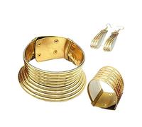 Hperu Africa National Snap Choker African Choker Chunky Statement Africa National Collar Bangle Earrings for Women 3PCS