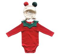 Hperu Baby Christmas Outfit with Matching Hat, Long Sleeve Bodysuit Onesie for Newborn Infant Boys & Girls, Cute Festive Holiday Party Wear for Photos, Gifts (Size M-73cm)