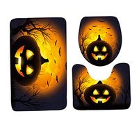Hperu Bath Mat 3 PCS Toilet Seat Cover Set Halloween Pumpkin Head Skidproof Toilet Seat Cover Bath Mat Lid Cover Black and Orange