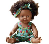 Hperu Black Baby Dolls, 12 Inch American African Realistic Baby Doll with Dress, Movable Joint and Curly Hair Soft Dark Skin Doll for Kids