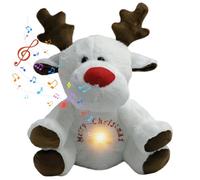 Hperu Breathing Stuffed Animal White 12in Light Up Reindeer Plush with Lullaby 4 Gear Anxiety Relief for Kids To Sleep- Reindeer Stuffed Animal
