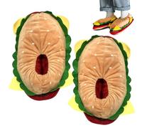 Hperu Burger Slippers, 1 Pair Thermal Hamburger Slippers Cute Cartoon Novelty Non-slip Fleece-lined Plush Funny for Women, Funny