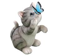 Hperu Cat Solar Light 8'' Solar Cat Garden Statue with Butterfly Decor, Waterproof Resin Cat Statue Solar Garden Decor for Yard Garden Patio Grey Outdoor Statues